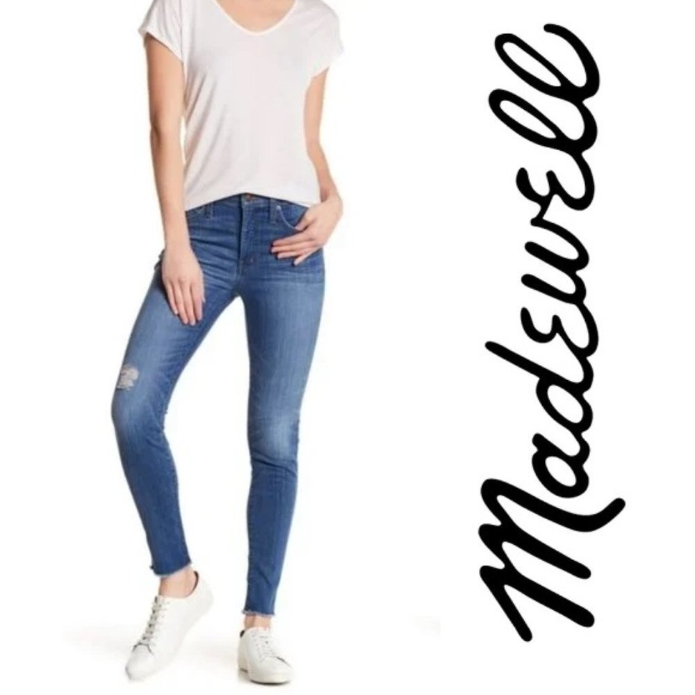 Madewell Jeans 9" Mid Rise Skinny Womens 27 Geoff Medium Wash $98 Raw Hem H6844